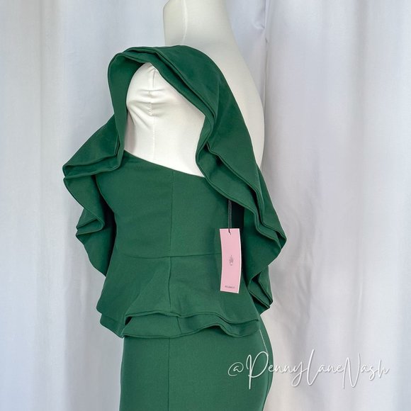 Hello Molly Caruso Ruffle One Shoulder Bodycon Dress Green - Picture 9 of 13